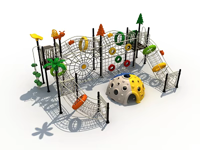 Colorful Outdoor Playground Equipment With Climbing Structure Rings Slide Ball And Tree Decorations For Kids 3d model