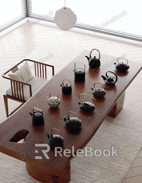 New Chinese Style Tea Table and Chair Tea Set Teapot Wood Floor Venetian Blinds model