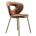 Modern Brown Leather Leisure Chair With Pleated Design Hollow Backrest And Gold Metal Legs