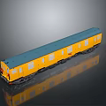Yellow Train Model With Blue Roof And Multiple Windows On Black Smooth Surface With Reflection
