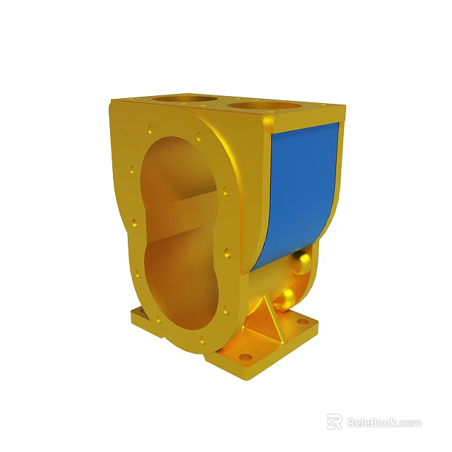 Yellow Industrial Mechanical Component With Blue Panel And Bolted Holes Base 3d model 