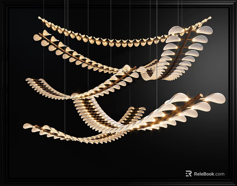Modern Crystal Chandelier with Feather Shaped Design and Warm Ambient Lighting 3d model 