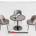 Modern Round Black Table and Chair Set with Light Gray Chairs and Glossy Surface