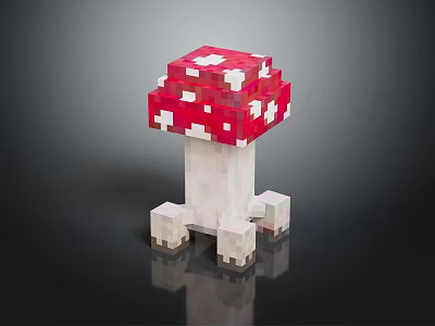 Pixel Art Style Red Spotted Cap Mushroom With White Stalk And Base 3d model