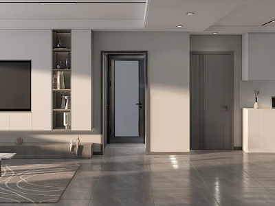 Modern Living and Dining Room Interior Design With TV Wall Storage Cabinets and Open Layout 3d model