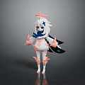 3D Fantasy Creature Character Model With White Hair Star Headdress Pink Outfit And Black Wings