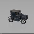 Vintage Blue Classic Car with Black Roof and Spoke Wheels on Dark Reflective Surface