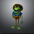 Cartoon Green Frog Wearing Straw Hat Blue Shirt And Brown Overalls Smiling
