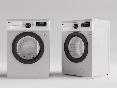 Two White Front Loading Washing Machines With Modern Control Panels And Sleek Design For Home Use 3d model