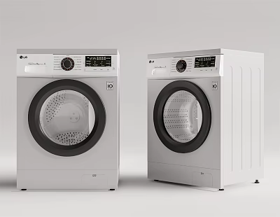 Two White Front Loading Washing Machines With Modern Control Panels And Sleek Design For Home Use 3d model