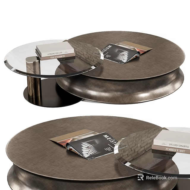 Stylish Round Coffee Table With Glass Top And Metal Base Displaying Magazines On Top 3d model 