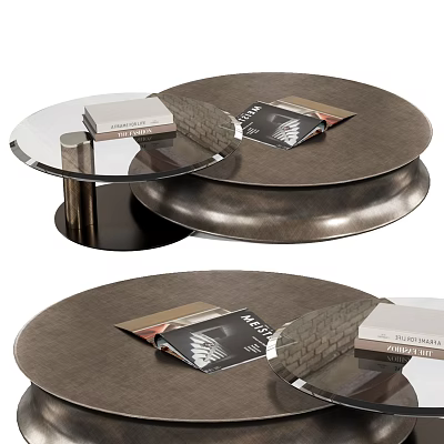 Stylish Round Coffee Table With Glass Top And Metal Base Displaying Magazines On Top 3d model