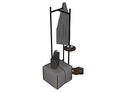 Functional Coat Rack With Hanging Coat Small Table Stool Bag And Shoes 3d model