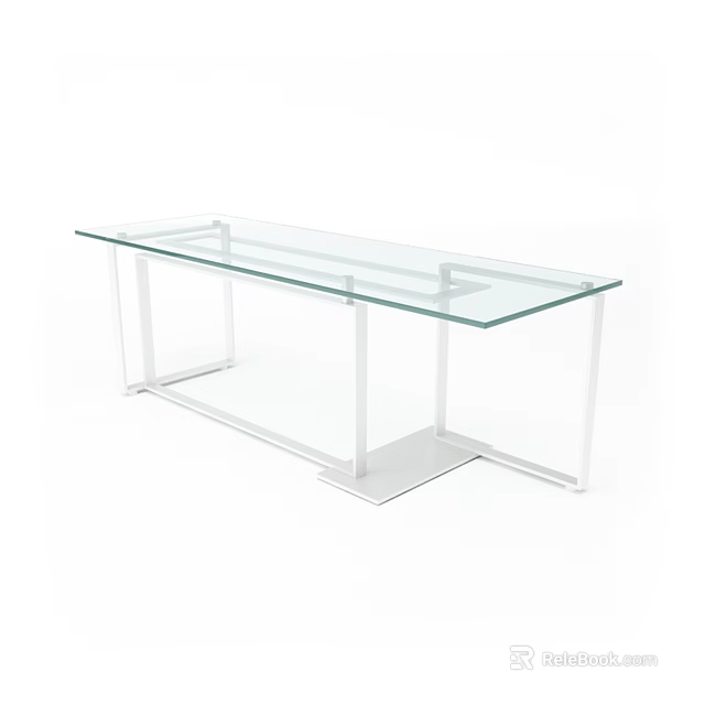 Modern Functional Desk With Glass Top And White Metal Frame Structure 3d model 