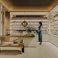 Zun Hua Modern Interior Space With Shelves Counter And Green Plant Decor