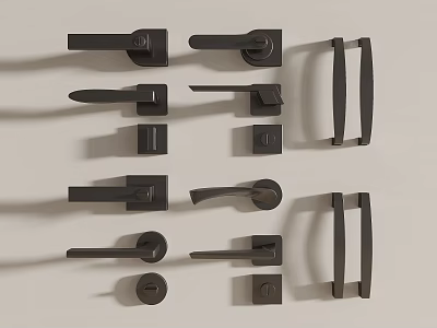 Modern Black Metal Door Handles With Different Styles For Home Interior Design 3d model