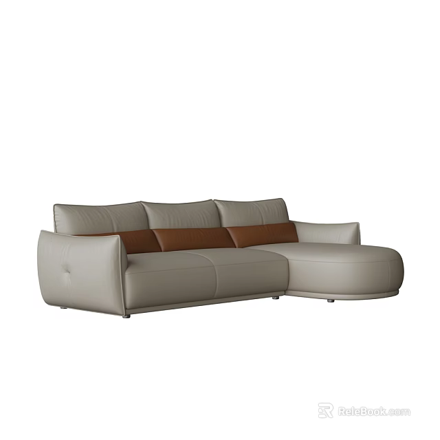 Modern Light Gray L Shaped Sectional Sofa With Brown Leather Cushions 3d model