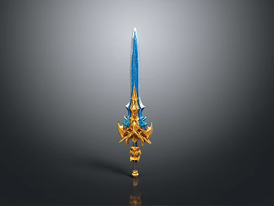 Ornate Blue And Gold Sword With Shiny Crystal Blade And Intricate Golden Hilt Design 3d model