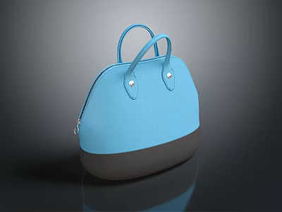 Two Tone Light Blue And Dark Gray Leather Handbag With Metal Rivet Handles 3d model