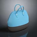 Two Tone Light Blue And Dark Gray Leather Handbag With Metal Rivet Handles