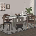 Elegant Restaurant Interior With White Walls Decorative Moldings Round Table Chairs Stool And Green Plant