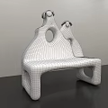 Unique Public Bench With Orange Surface White Accents And Circular Holes Design