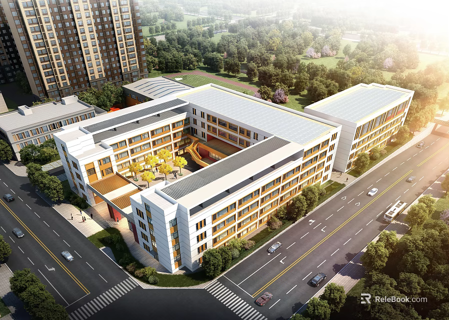Aerial Planning Of Modern Building Complex With Roads And Greenery 3d model 