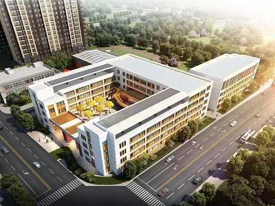 Aerial Planning Of Modern Building Complex With Roads And Greenery 3d model