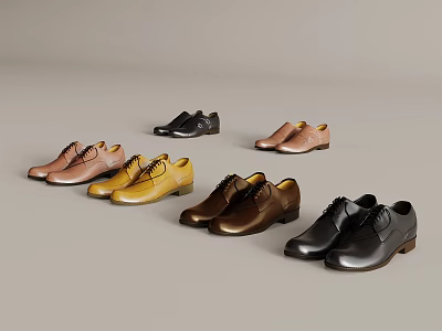 Fashion Leather Shoes In Black Brown Yellow Pink And Tan Color Variations 3d model