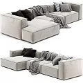 Light Gray Sectional Sofa With Throw Pillows And Blanket In Multiple Views 3d model