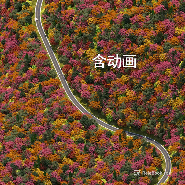 Scenic Autumn Forest View With Winding Road Through Vibrant Colorful Trees 3d model 