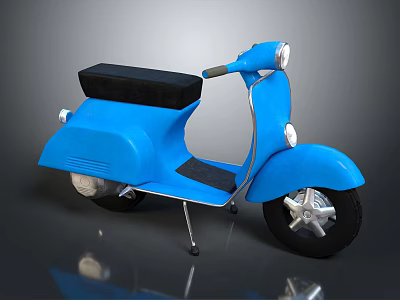 Blue Vintage Scooter Motorcycle With Black Seat And Silver Wheels 3d model