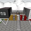 Multi Colored Container Building Design With Balcony Staircase And Green Lawn 3d model