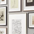 Gallery Wall Display With Framed Black White Drawings And Vintage Art