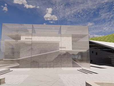 Modern Museum Building Featuring Glass Facade Geometric Design And Open Plaza 3d model