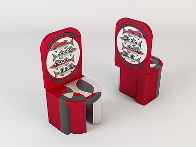 Red Kids Chair With Fish Patterns On Backrest Cute Cartoon Design For Children 3d model