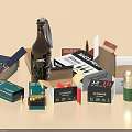 Different Types of Ammunition With Bullet Cartridges And Ammo Boxes
