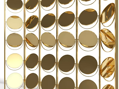 Golden Decorative Partition With Circular Elements In Grid Arrangement Design 3d model