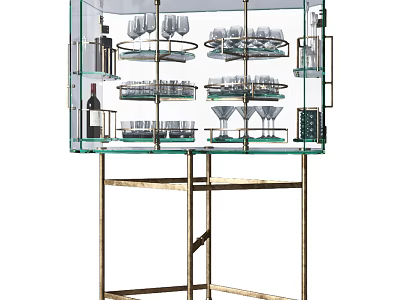 Elegant Wine Cabinet With Glass Doors Metal Frame And Tiered Shelves For Wine Glasses 3d model