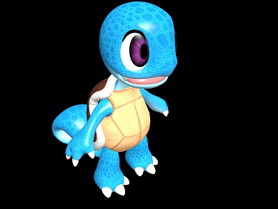 Cute Blue 3D Cartoon Turtle Character With Orange Shell And Big Purple Eyes 3d model