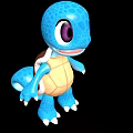 Cute Blue 3D Cartoon Turtle Character With Orange Shell And Big Purple Eyes