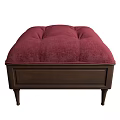 Elegant Burgundy Tufted Ottoman With Wooden Frame And Soft Upholstery