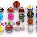 Cartoon ball football basketball rugby golf bowling volleyball 3d model