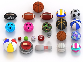 Cartoon ball football basketball rugby golf bowling volleyball 3d model