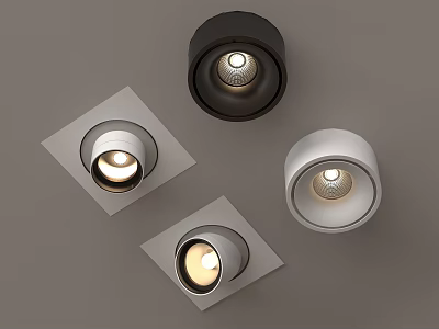 LED Recessed Downlights and Spotlights with Square Round Bases in Black White Ceiling Design 3d model