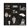 Modern Decorative Ornament Collection With Ceramic Marble Metal Pieces On Shelves For Home Decor
