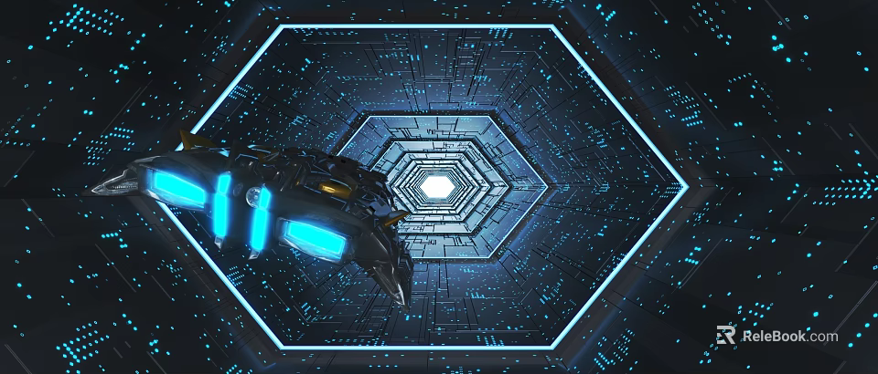 Future Architecture Interior With Hexagonal Structure Illuminated Blue Lighting And Geometric Patterns 3d model