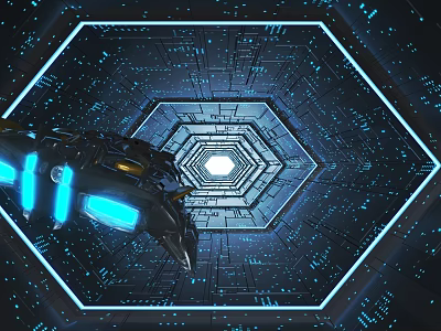 Future Architecture Interior With Hexagonal Structure Illuminated Blue Lighting And Geometric Patterns 3d model