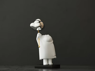 White Ceramic Decorative Figure Ornament Holding Balloon Shaped Design With Black Base 3d model
