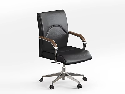 Modern Black Leather Office Chair With Metal Armrests And Five Wheel Base 3d model